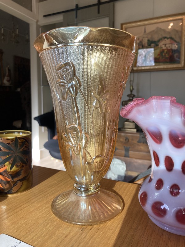 Jeannette glass Iris and Herringbone vase