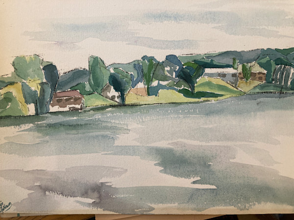 unframed landscape watercolor by Connie Goldman