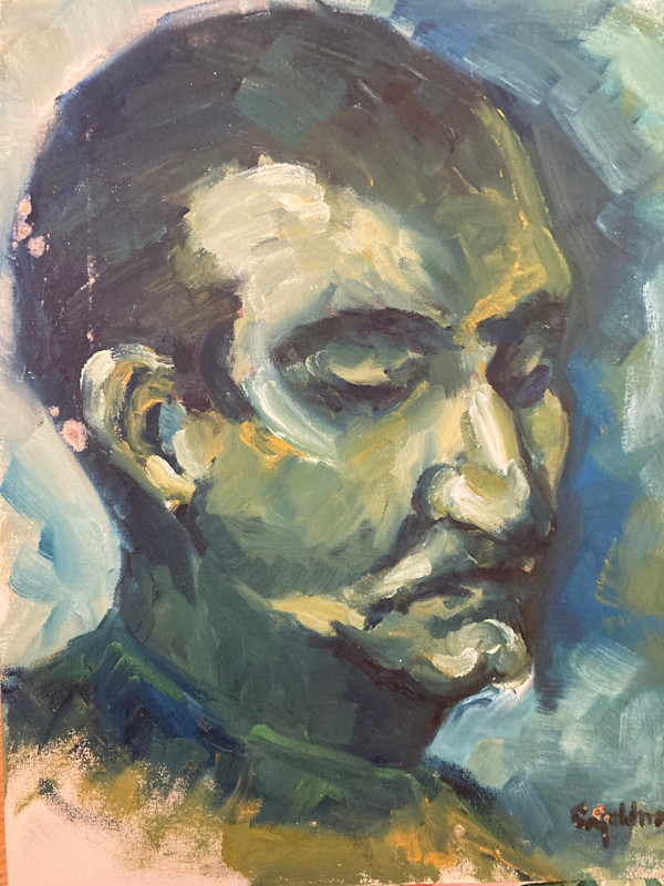 unframed portrait acrylic on board by Connie Goldman