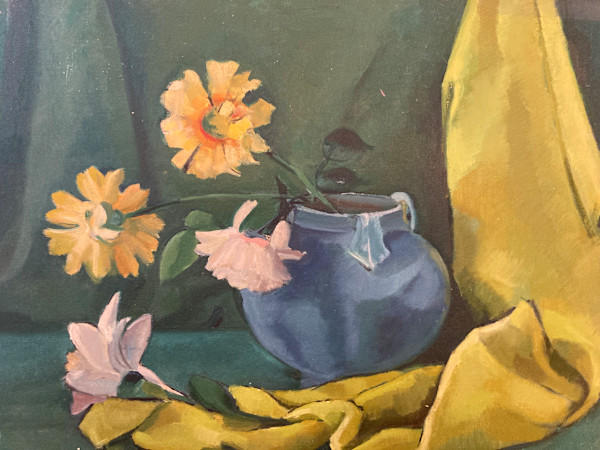 unframed still life acrylic on board by Connie Goldman