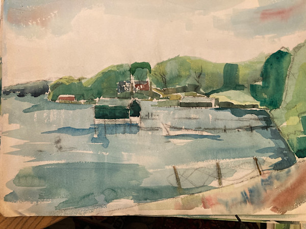 unframed landscape watercolor by Connie Goldman