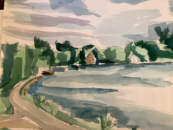 unframed landscape watercolor by Connie Goldman