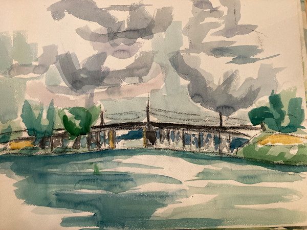 unframed landscape watercolor by Connie Goldman