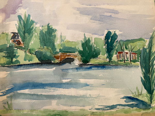 unframed landscape watercolor by Connie Goldman