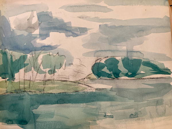 unframed landscape watercolor by Connie Goldman