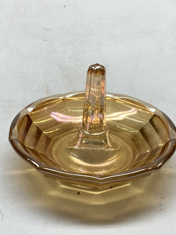 vintage carnival glass amber ring dish