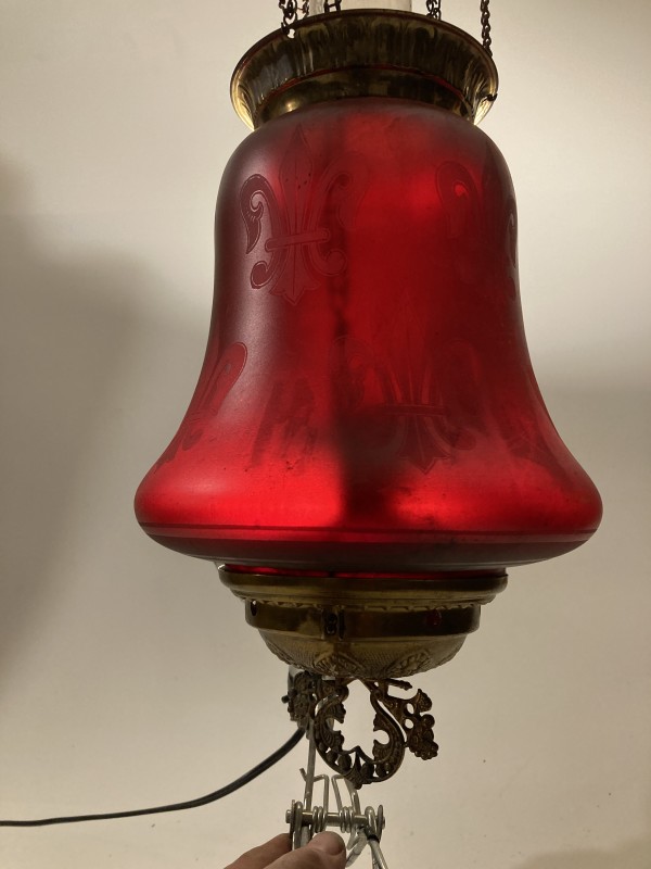 Victorian Ruby Fleur De Lis hanging light fixture
