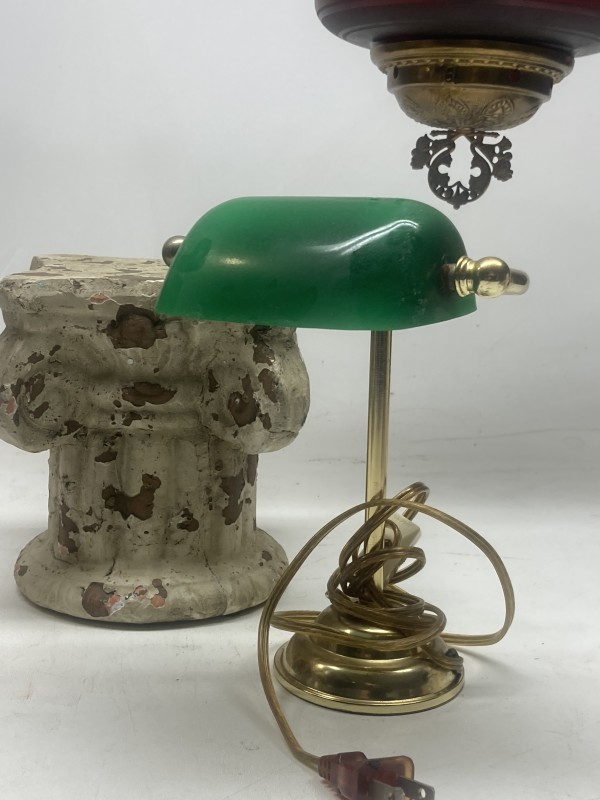 Brass emerald green bank tellers lamp