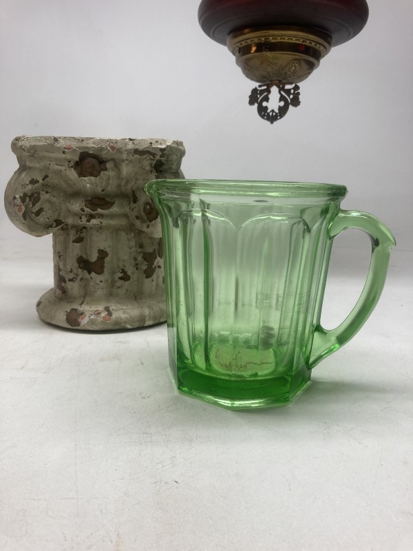 Green glass water pitcher