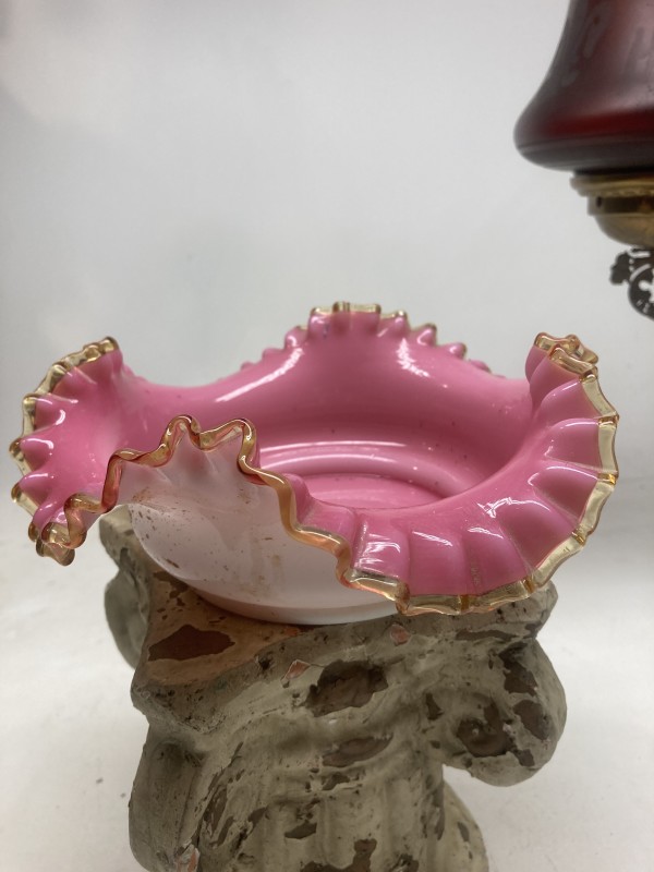 Pink glass ruffled glass bowl