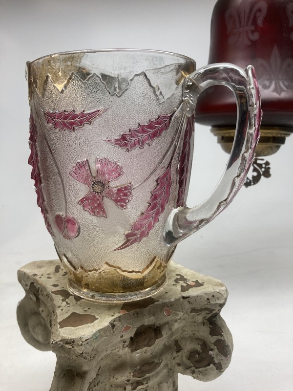 clear water pitcher with ruby and glass