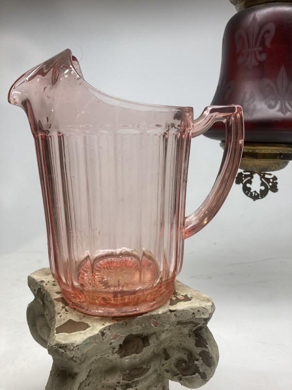 pink glass water pitcher
