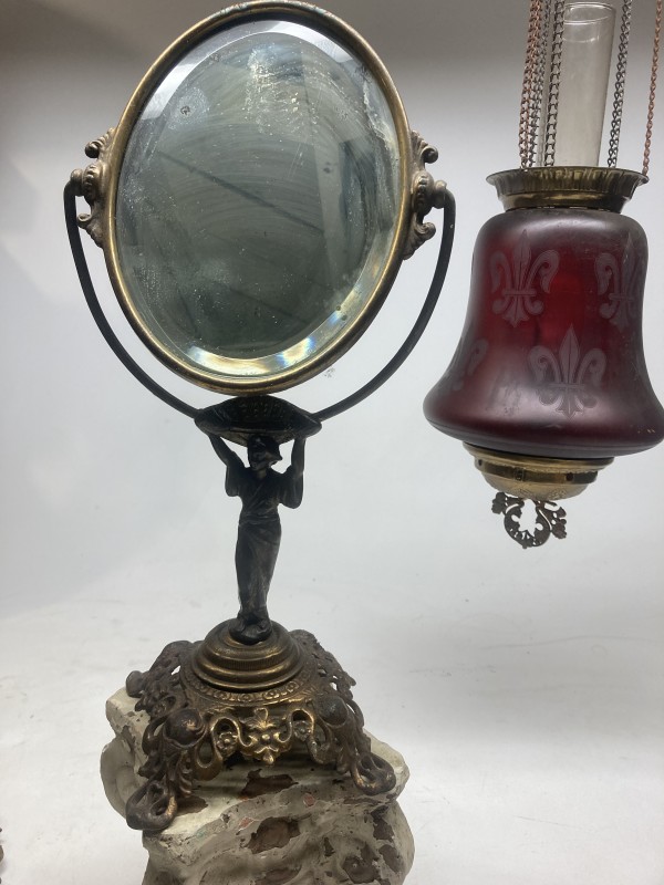 Victorian figural metal dresser mirror