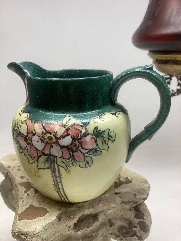 hand painted water pitcher with green