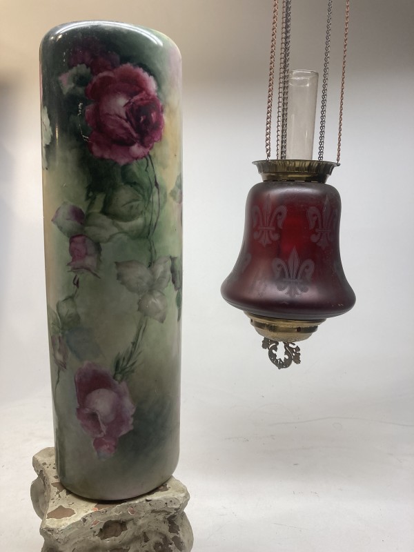 Tall hand painted victorian Floral vase