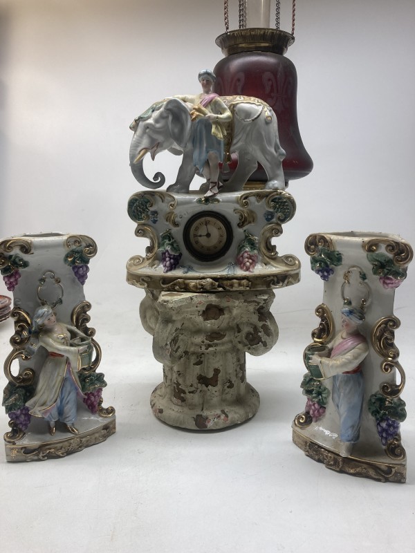 Early 20th century porcelain 3 piece clock set