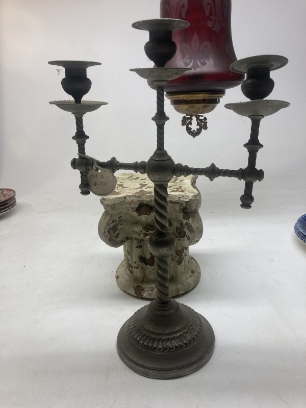 triple arm pewter candle stick