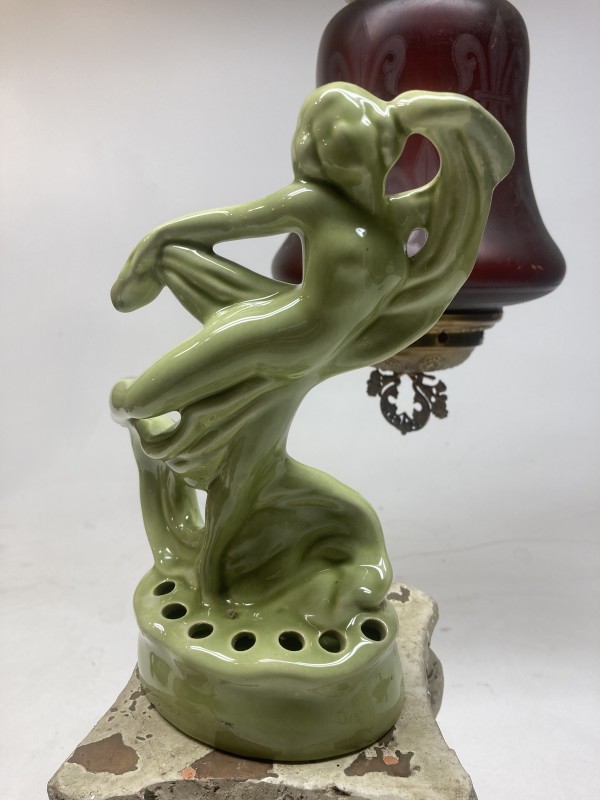 chartreuse female flower frog pottery figure
