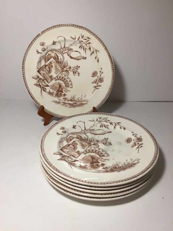 Set of 19th century Tennison 9 1/2" transfer ware plates