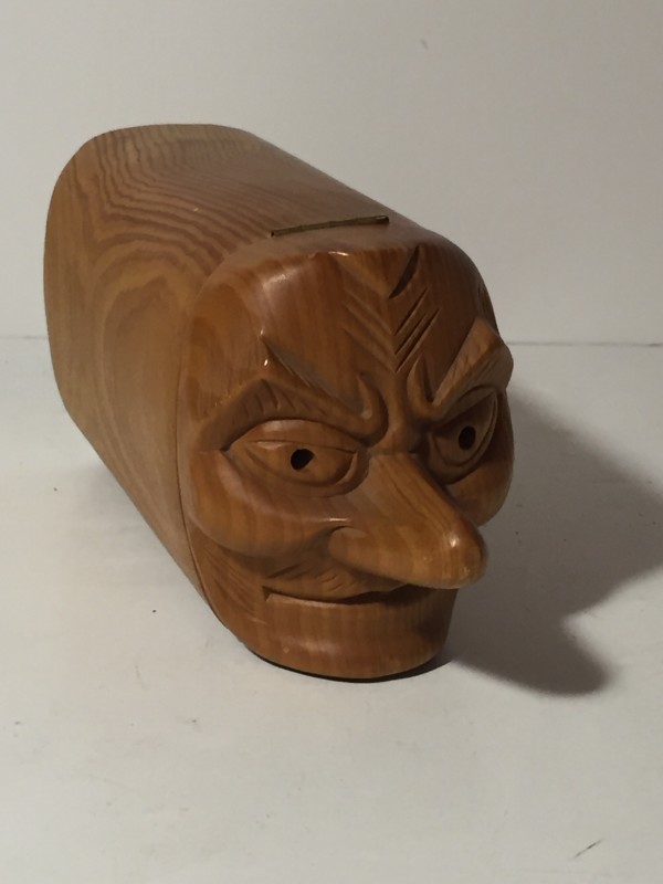 carved Japanese wooden face box