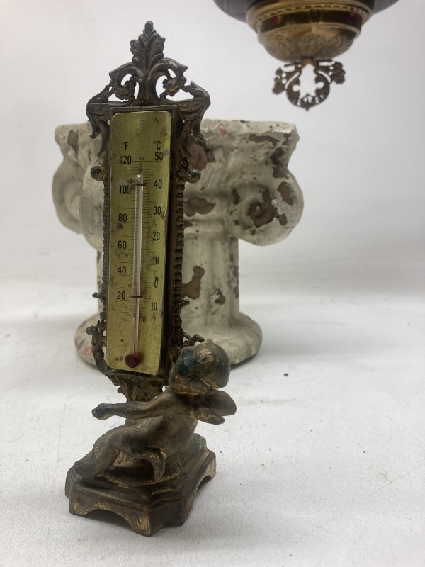 turn of the century table top metal thermometer