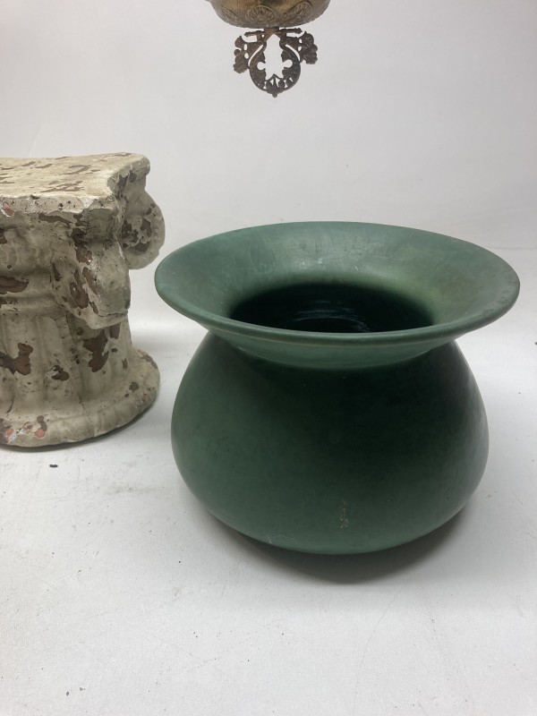 matte green pottery spittoon