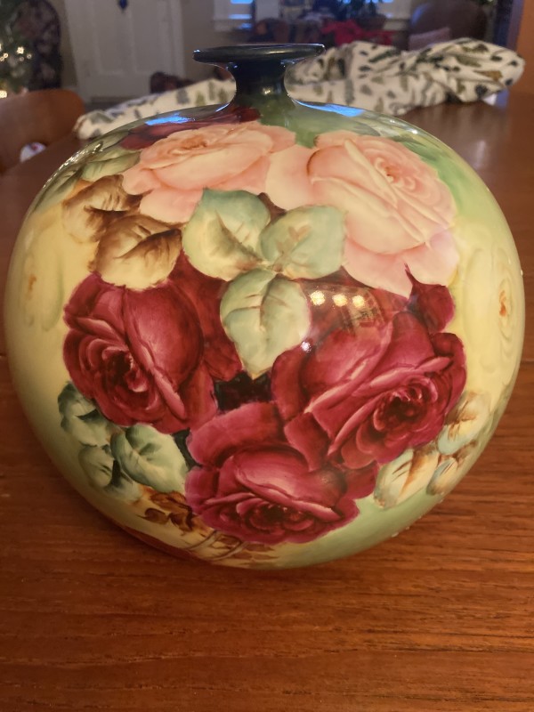 American Belleek hand painted rose vase