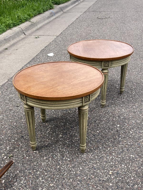 pair of round Heredon low tables