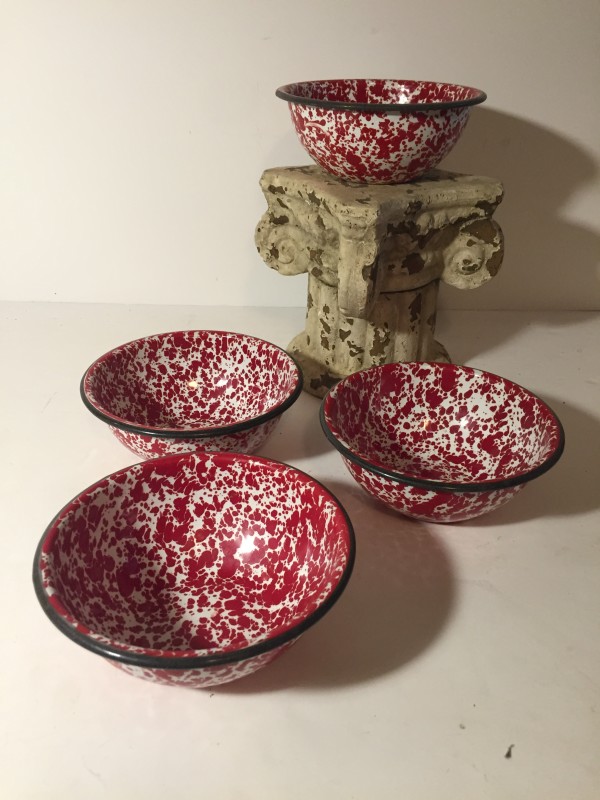 set of 4 metal spatterware bowls