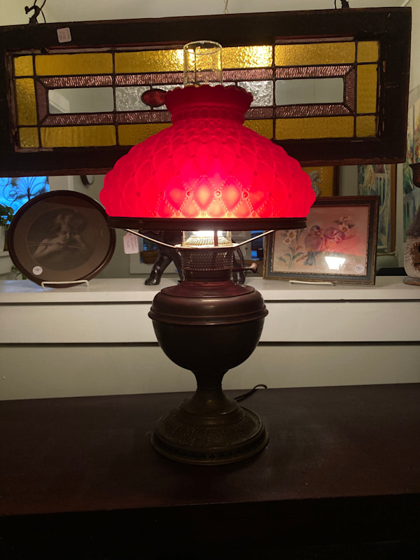 Bradley and Hubbard electrified oil lamp