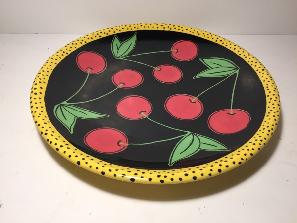 Large hand painted platter with cherries circa 1995