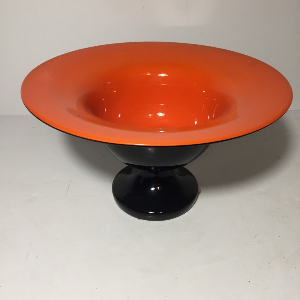 Art deco Czech orange and black art glass compote