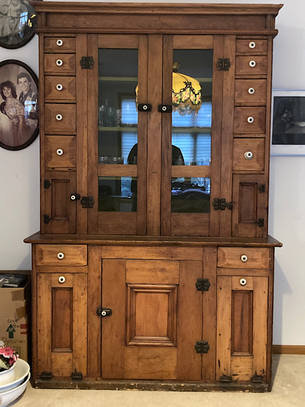 1 piece primitive hutch with multiple small drawers
