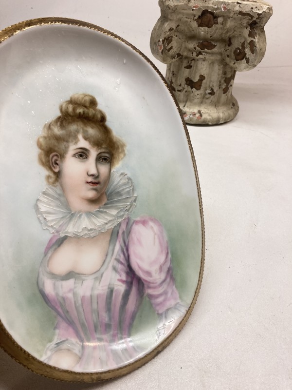 hand painted Victorian porcelain lady oval plate