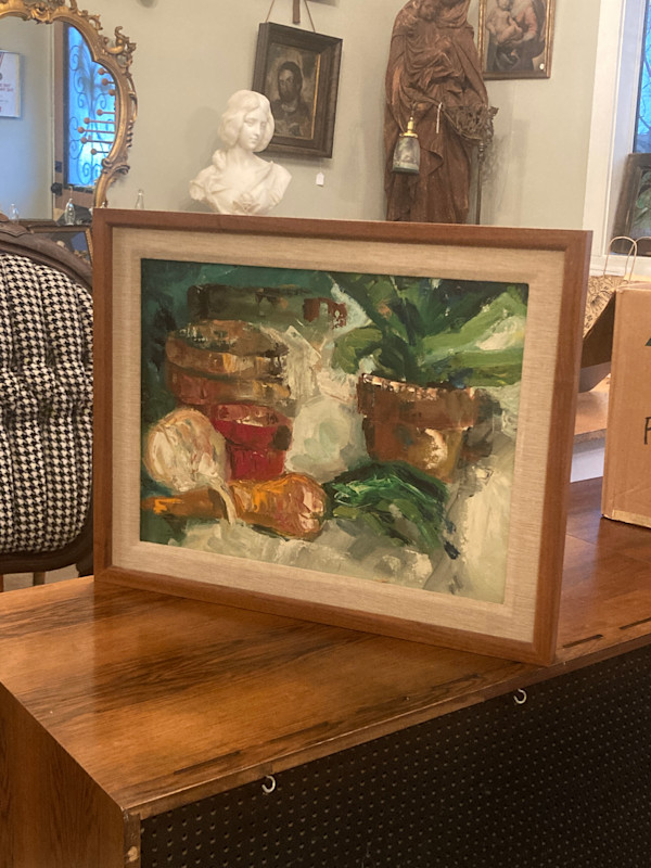 framed acrylic still life on board by Connie Goldman
