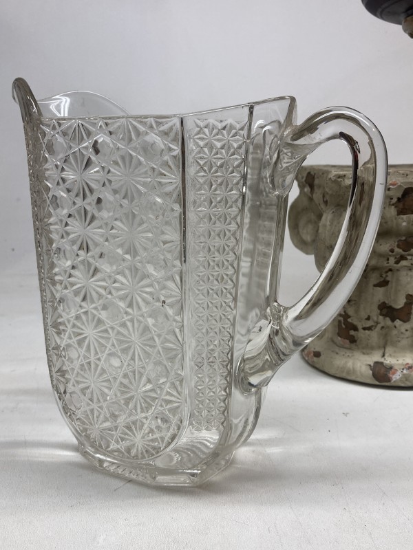 full sized pressed glass clear daisy button EAPG pitcher