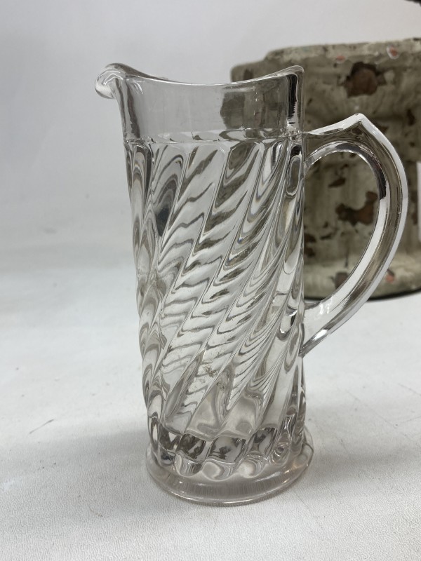 early small narrow clear pressed glass pitcher