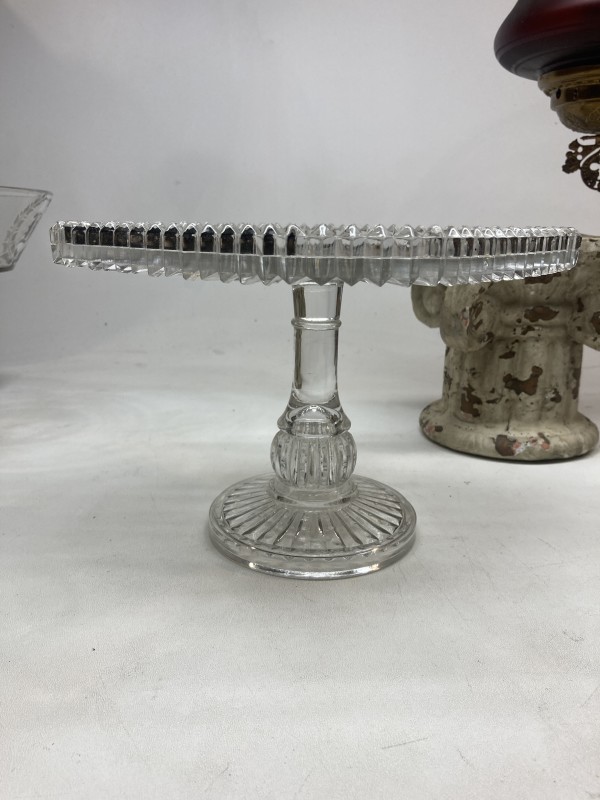 early pressed glass square cake plate
