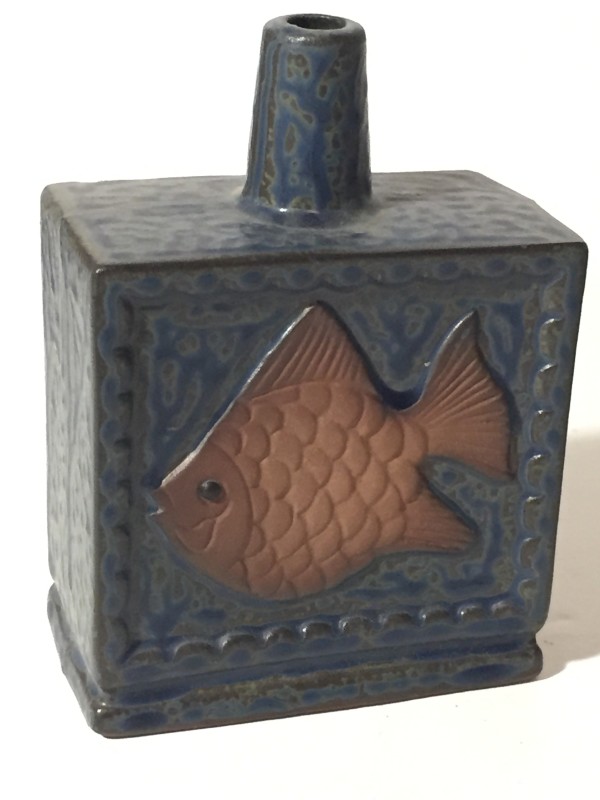 Japanese blue fish vase