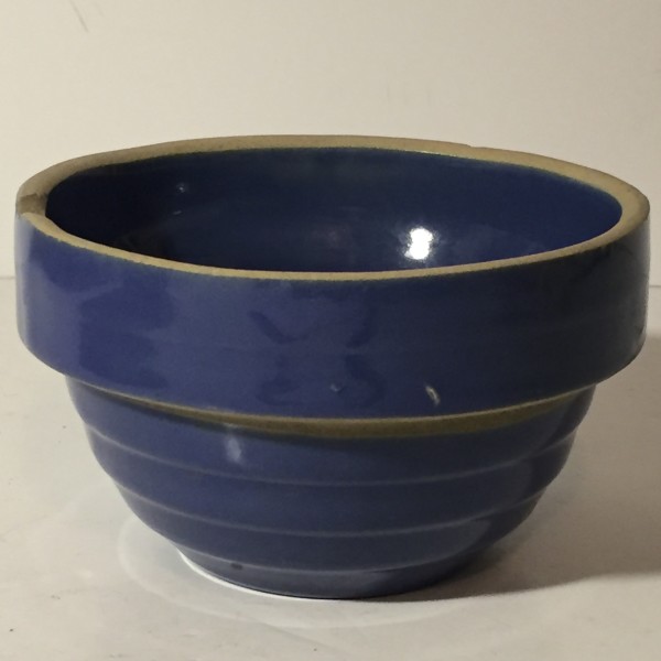 vintage blue pottery mixing bowl