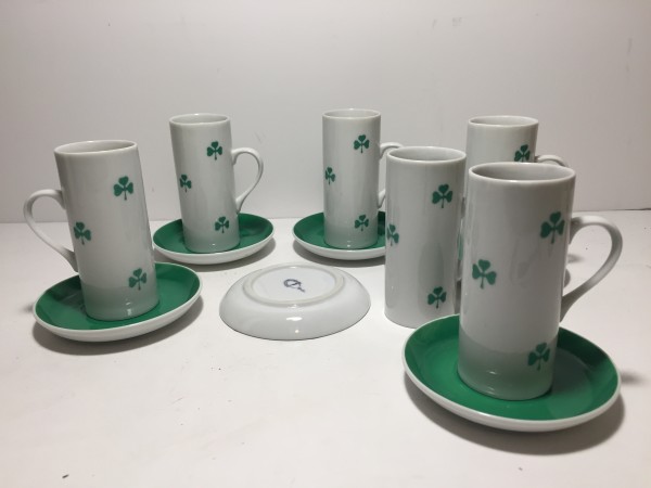 Set of shamrock espresso cups and saucers