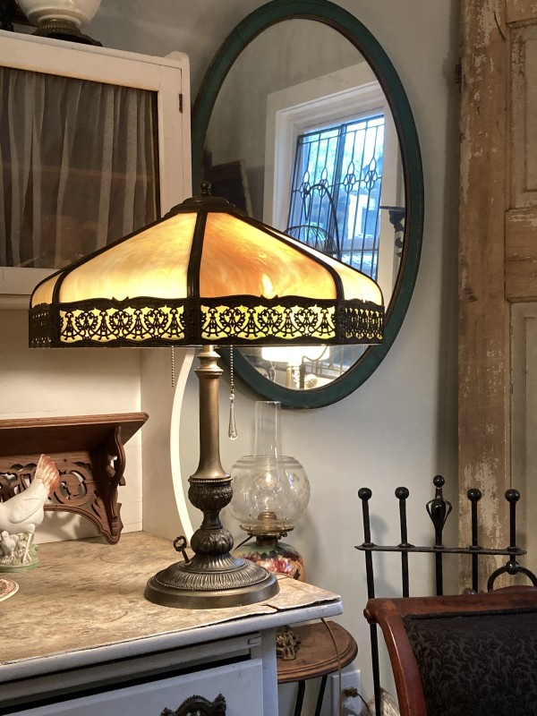 Bent Panel slag glass table lamp