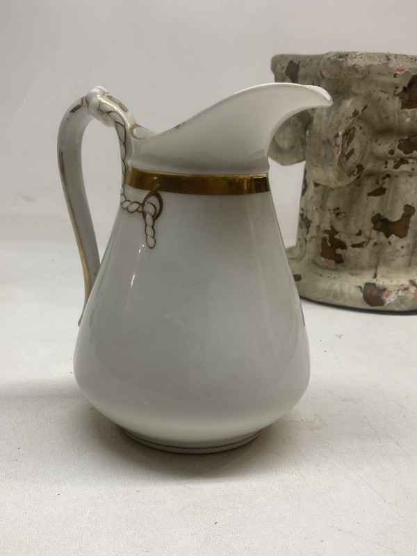 White porcelain 1 qt pitcher with gold accent