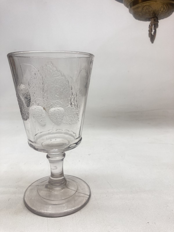 EAPG pressed glass water goblet with strawberries by LG WRIGHT
