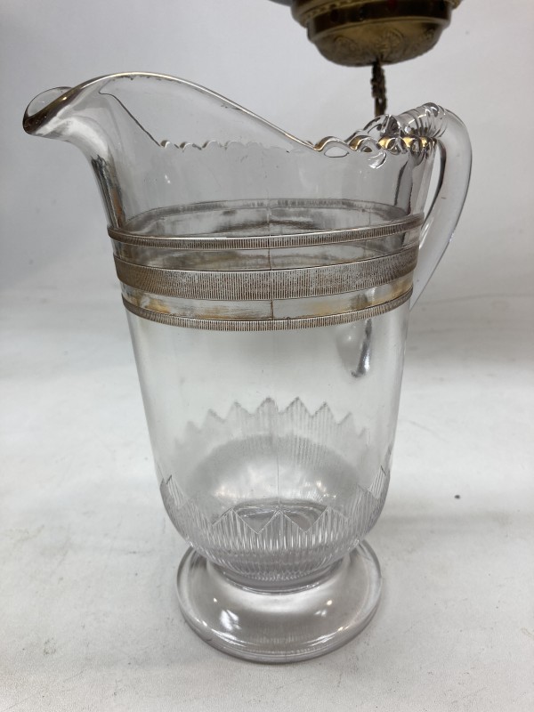 EAPG clear glass pitcher with gold accent collar