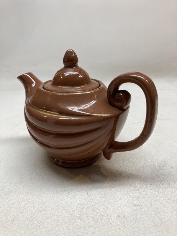 brown art pottery tea pot