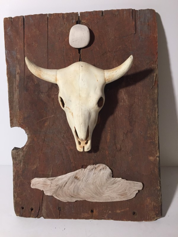 Western motif cow skull on barn wood