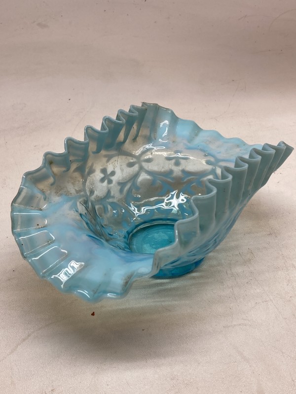 Blue ripple art glass brides bowl