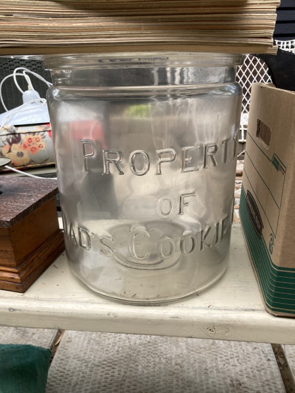 Large glass embossed Property of Dads Cookies jar