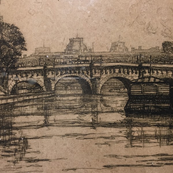 framed Original etching by Caroline Arlington " Le Pont Neuf...